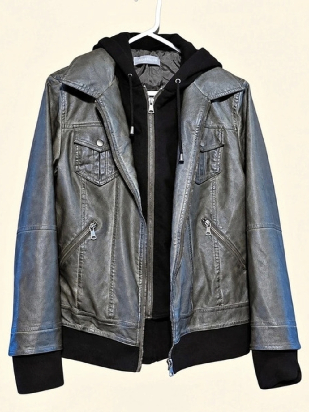 bagatelle Faux Leather Hooded Jacket Size Medium